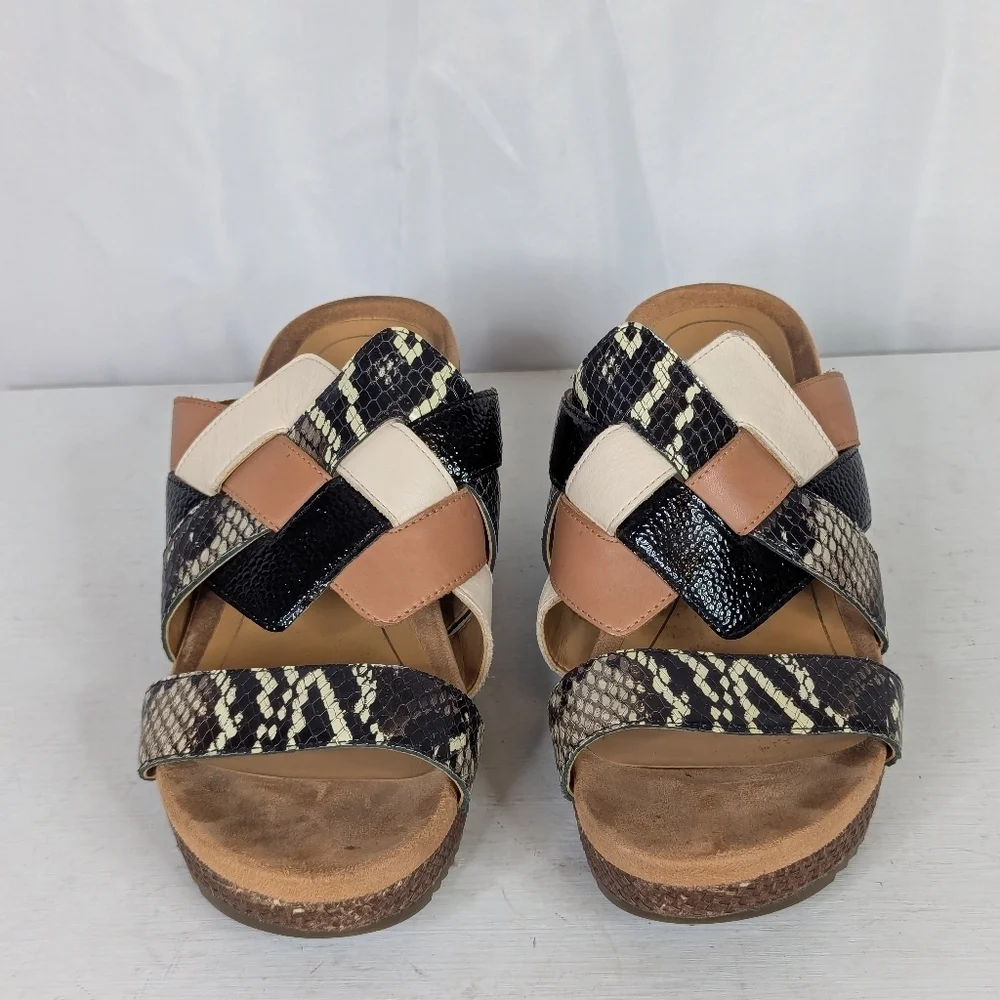 Vionic Tara Ray Snakeskin Leather Wedge Slide Sandals Heels - Size - Picture 5 of 7